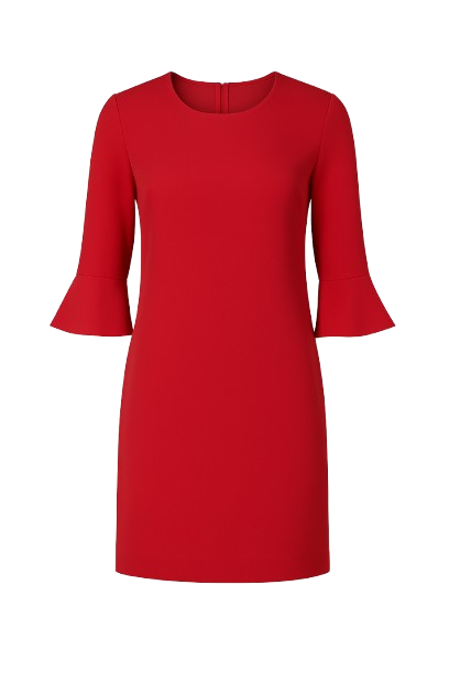 Sleeve Detail Red Dress in Stretch Punto di Roma Fabric