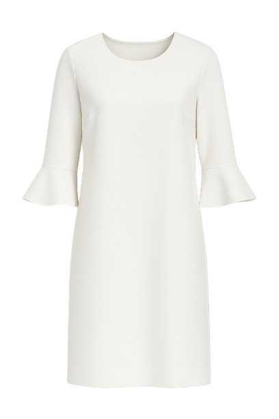 Sleeve Detail Ecru Dress in Crepe Fabric