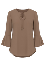Load image into Gallery viewer, Iron Brown Flounce Sleeve Top by Conquista