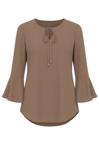 Iron Brown Flounce Sleeve Top by Conquista
