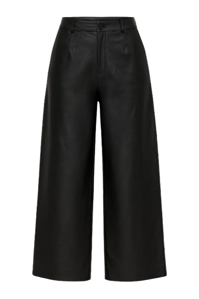 Black Faux Leather Culottes by Conquista Fashion