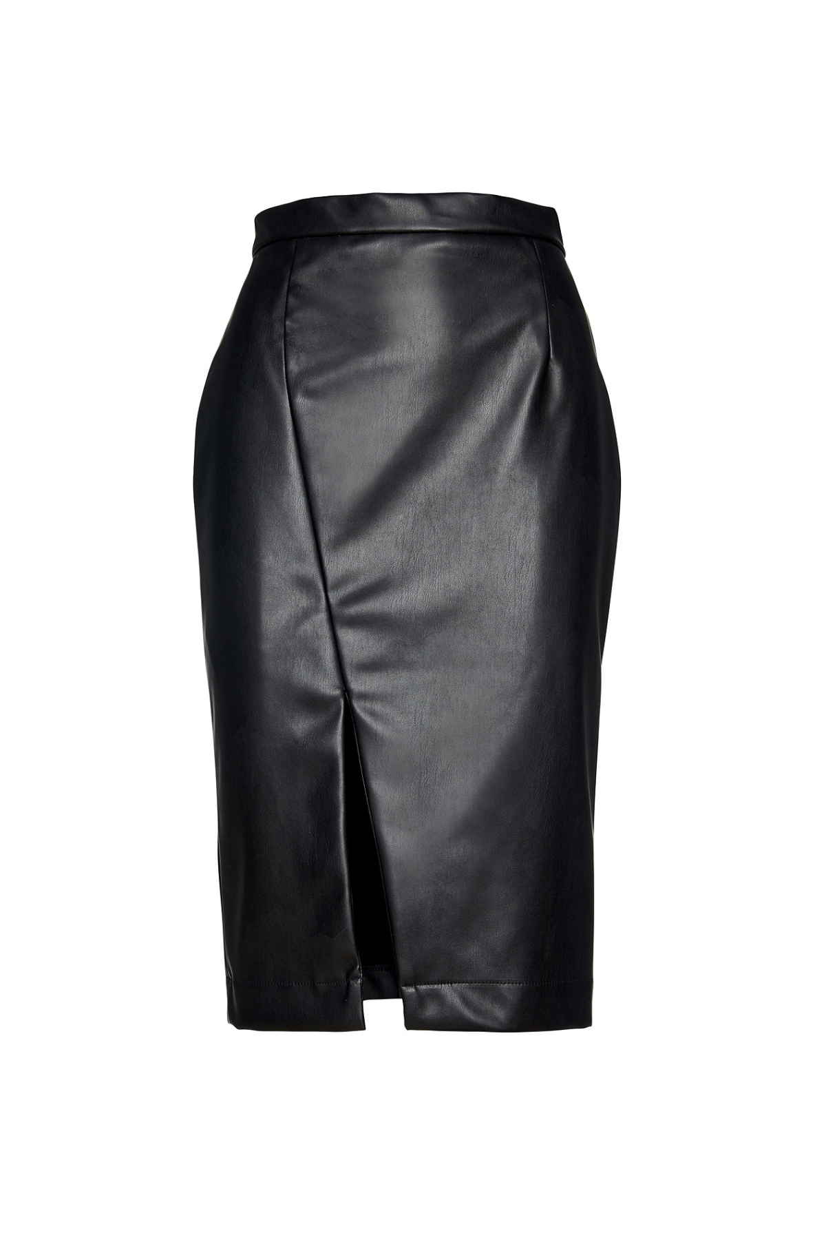 Black Faux Leather Pencil Skirt by Conquista Fashion