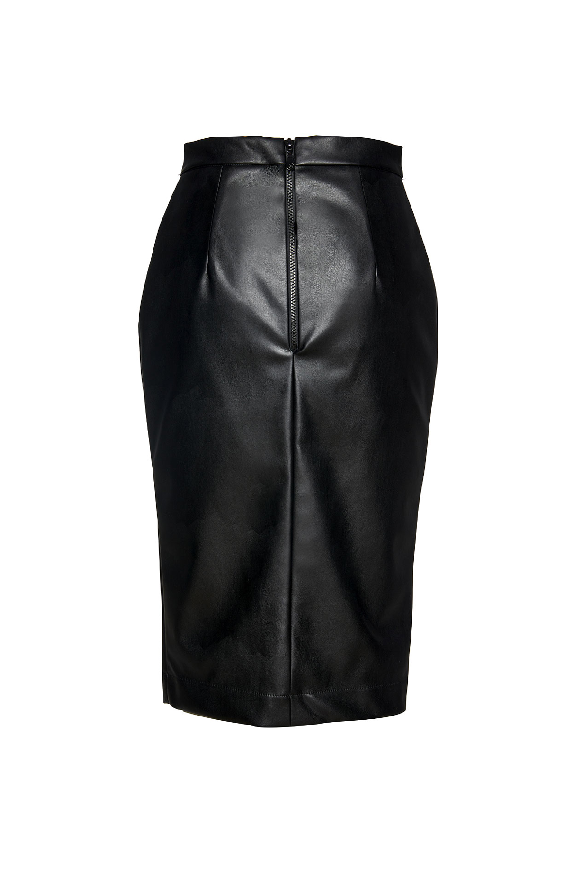 Black Faux Leather Pencil Skirt by Conquista Fashion
