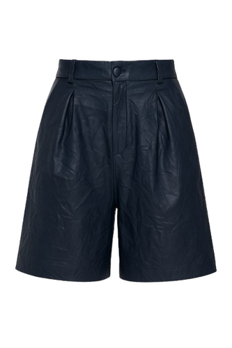 Blue Faux Leather Bermuda Shorts