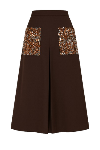 Brown A Line Midi Skirt