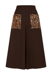 Brown A Line Midi Skirt