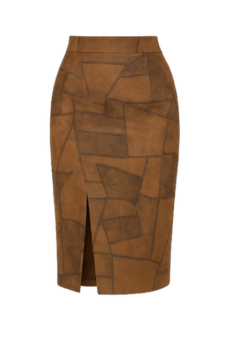 Camel Patchwork Pencil Skirt