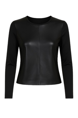 Black Stretch Top with Leather Front