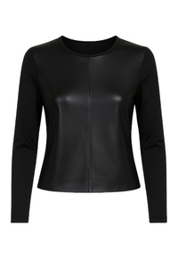 Black Stretch Top with Leather Front