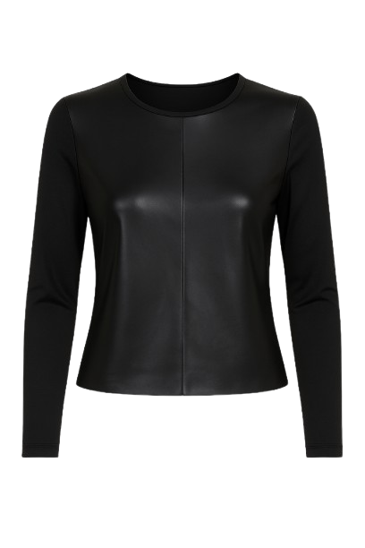 Black Stretch Top with Leather Front