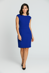Fitted Blue Royal Dress with Cap Sleeves