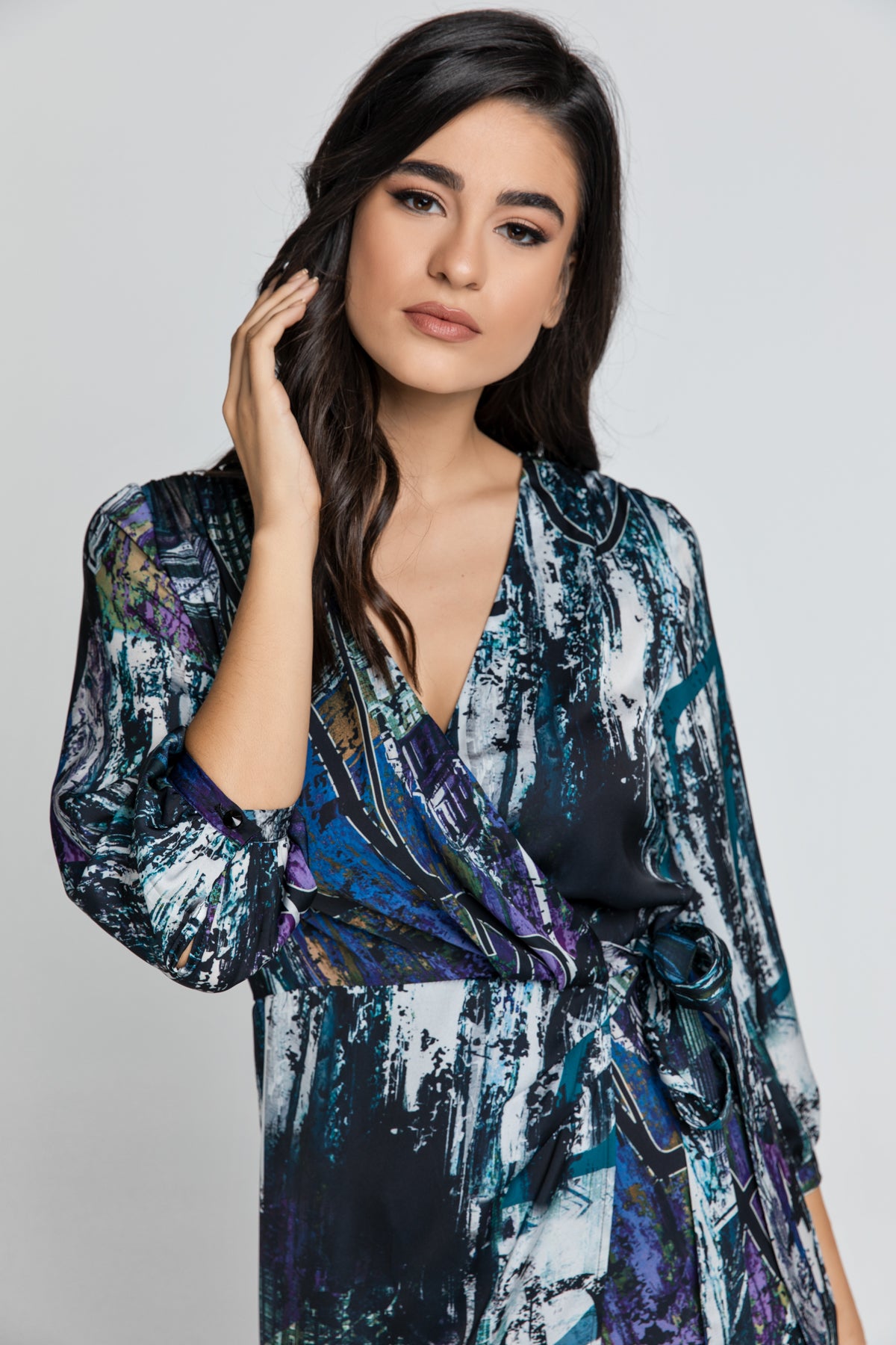 Μπλε φόρεμα με τύπωμα και κρουαζέ print