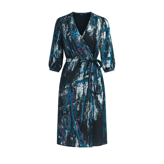 Print Blue Wrap Dress