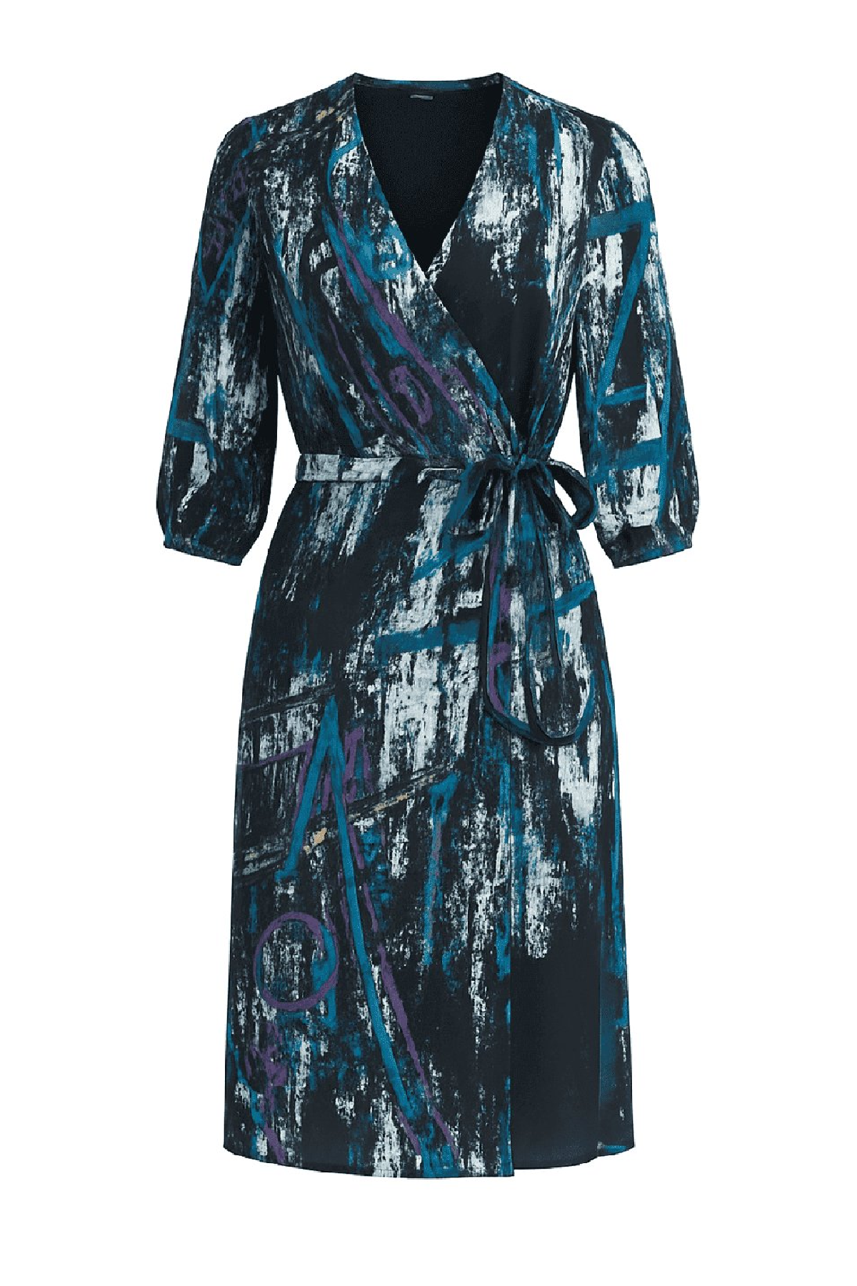 Print Blue Wrap Dress