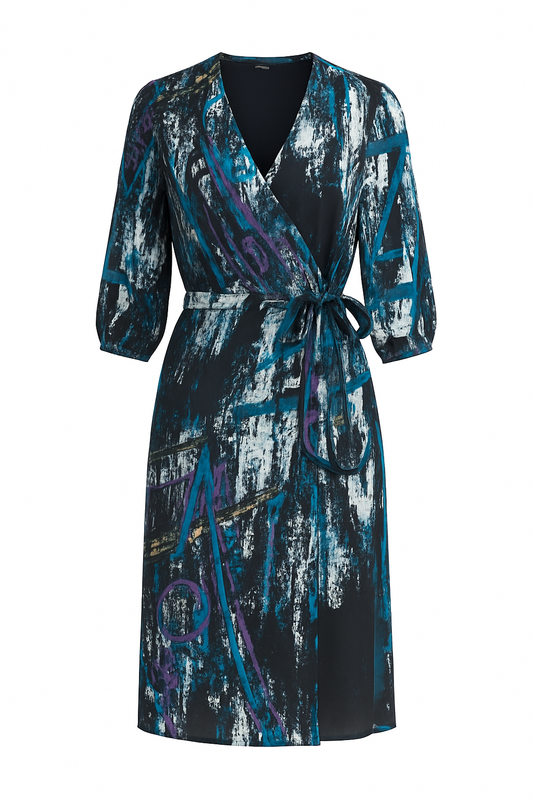 Μπλε φόρεμα με τύπωμα και κρουαζέ print