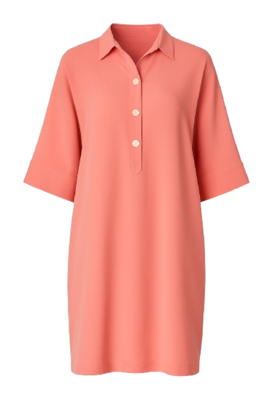 Conquista Φόρεμα Mini Casual Μακρυμάνικο Με Κουμπιά Μονόχρωμο Κοραλί C191-001-81