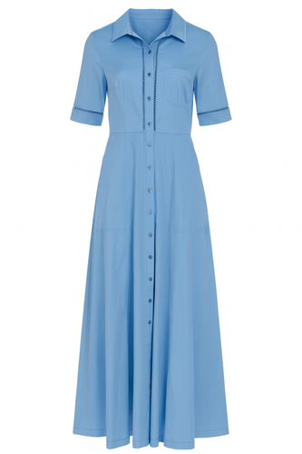 Light Blue Maxi Shirt Dress with Short Sleeves