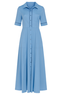 Light Blue Maxi Shirt Dress with Short Sleeves