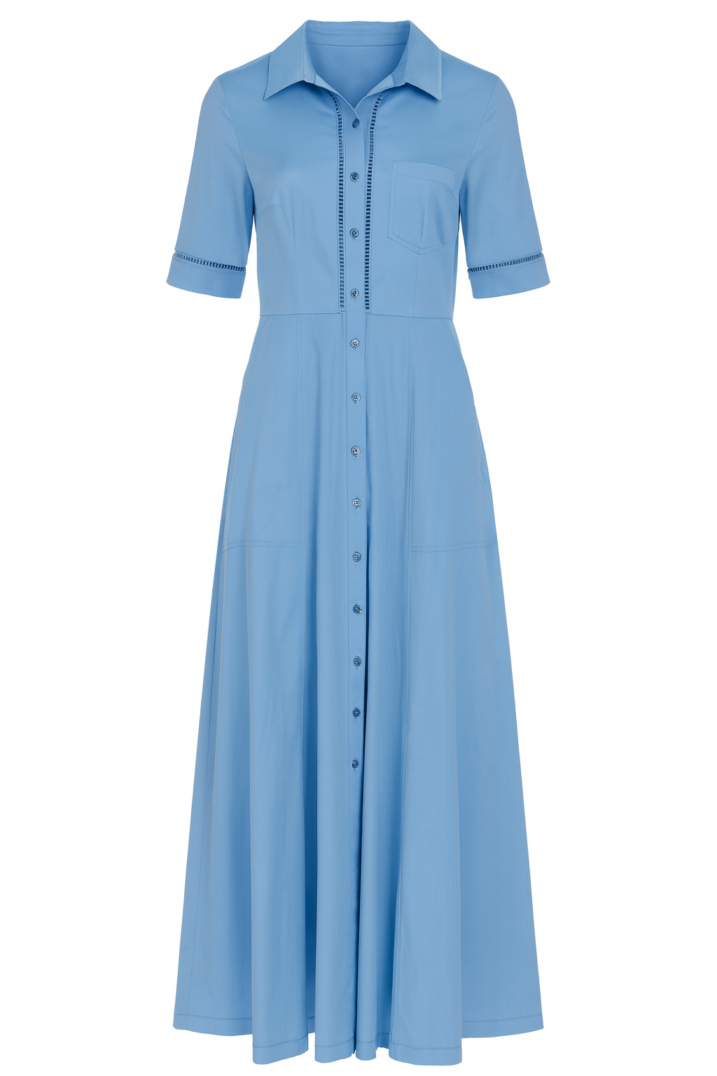 Light Blue Maxi Shirt Dress with Short Sleeves