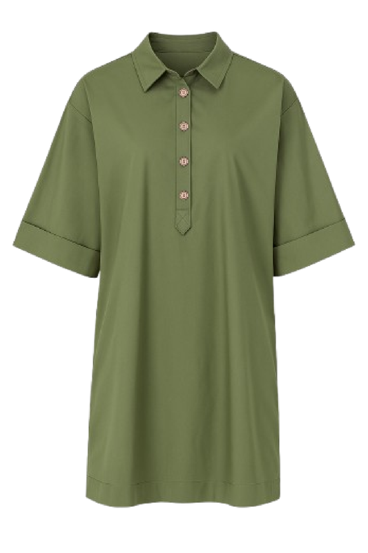 Conquista Φόρεμα Mini Casual Κοντομάνικο Με Γιακά & Κουμπιά Μονόχρωμο Χακί C191-042-37