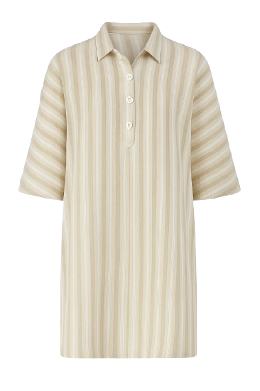 Conquista Φόρεμα Mini Casual Κοντομάνικο Με Γιακά & Κουμπιά Ριγέ Μπεζ C191-075-88