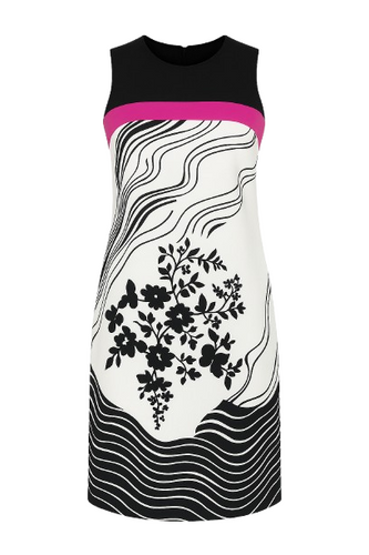 A Line Black Print Dress With Fuchsia Strip