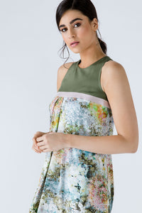 A Line Khaki Floral Dress