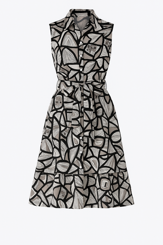 Black Print Dress with Belt