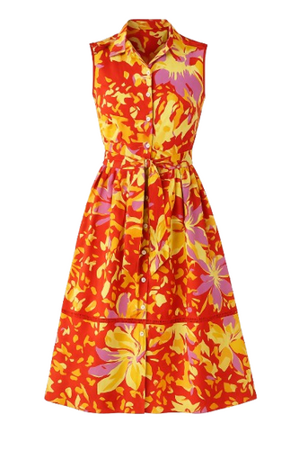 Button Detail Multicoloured Print Dress