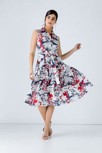 Navy Floral Print Dress with Belt