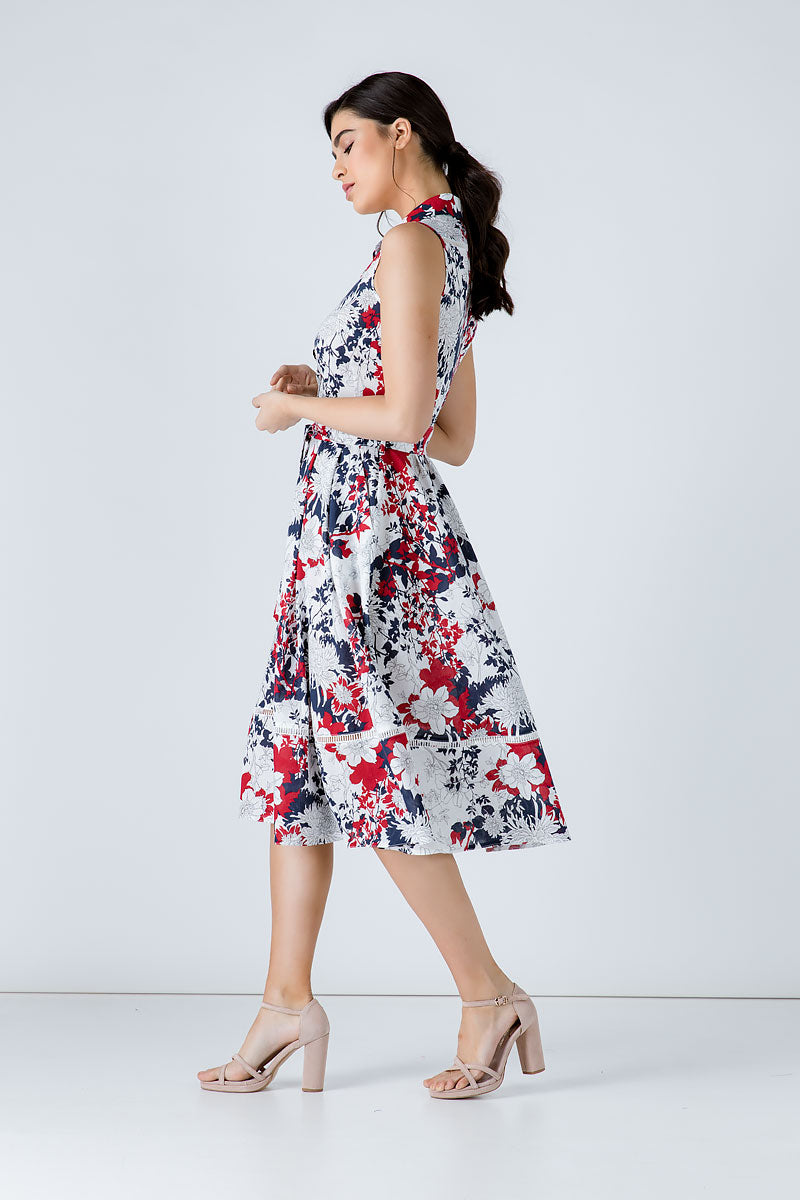 Conquista Φόρεμα Mini Casual Αμάνικο Με Γιακά & Ζώνη Floral Πολύχρωμο C191-125-41