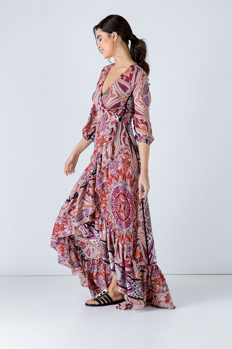 Print Maxi Wrap Dress