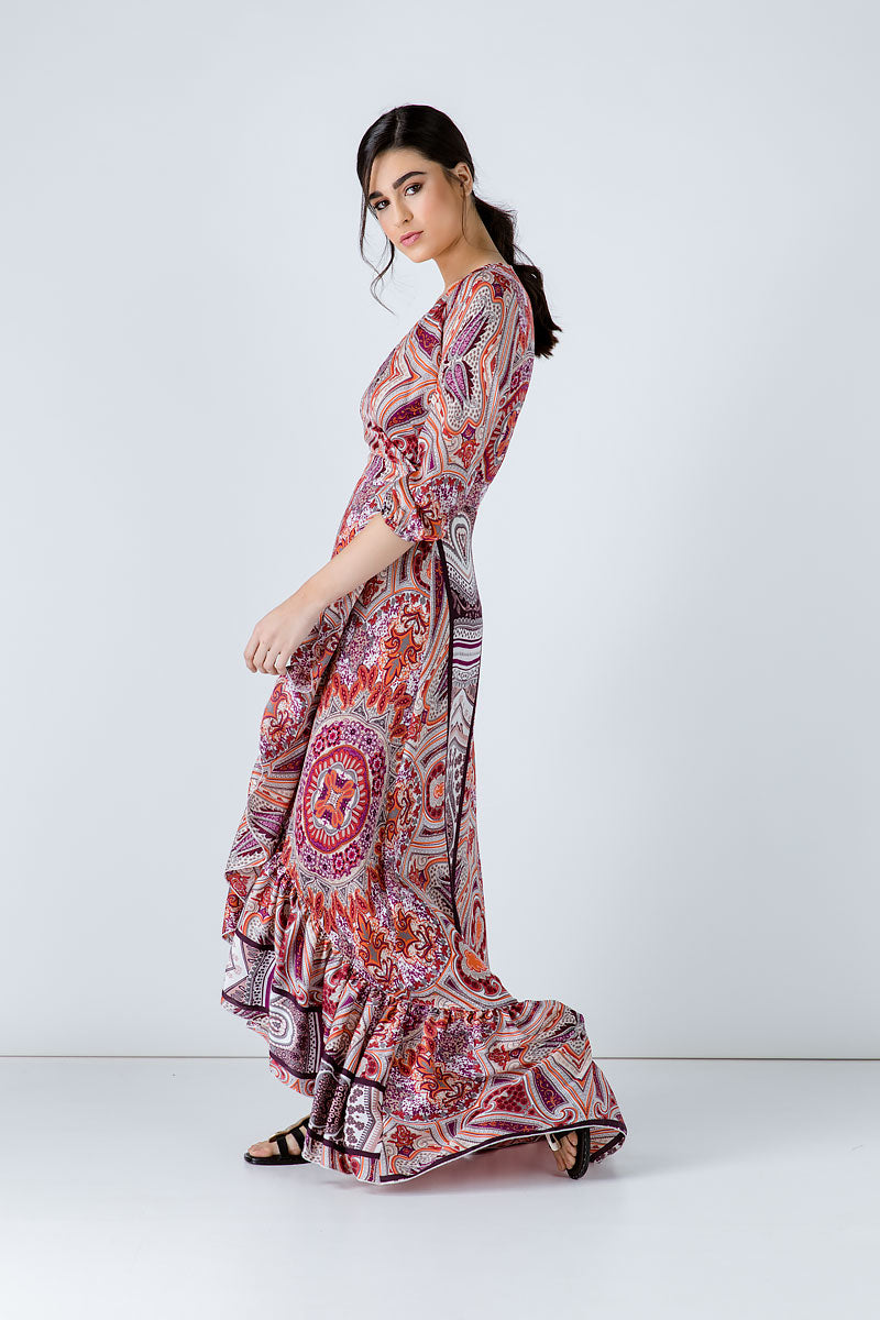Print Maxi Wrap Dress
