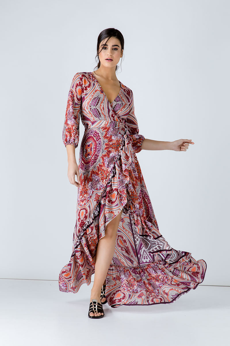 Print Maxi Wrap Dress