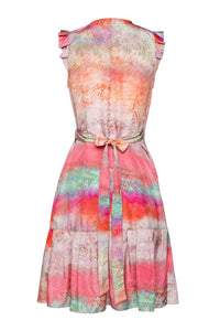 Sunset Hues Abstract Print Light Satin Dress