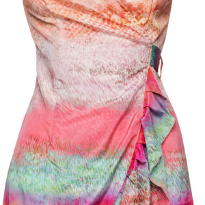 Sunset Hues Abstract Print Light Satin Dress