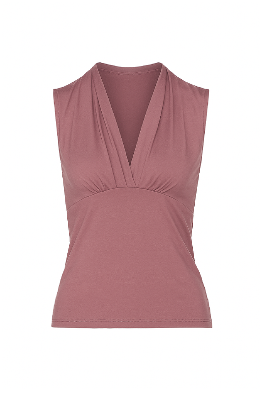 Sleeveless Drape-Front Jersey Top in Dusty Rose