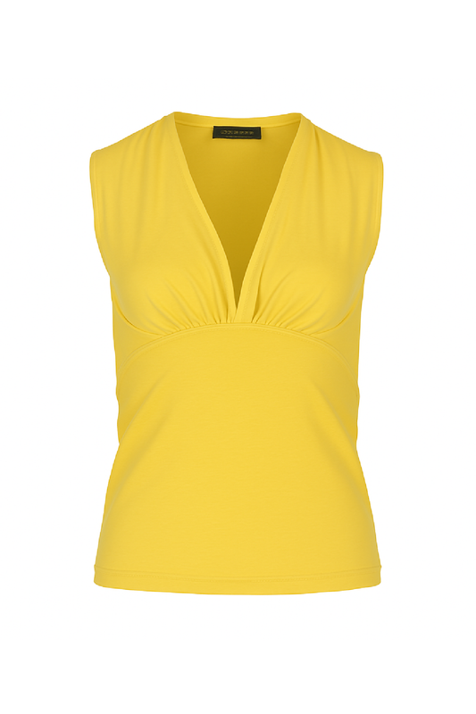 Yellow Sleeveless V-Neck Jersey Top – Stretch Cotton-Blend Fabric