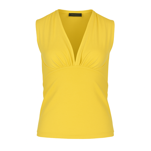 Yellow Sleeveless V-Neck Jersey Top – Stretch Cotton-Blend Fabric