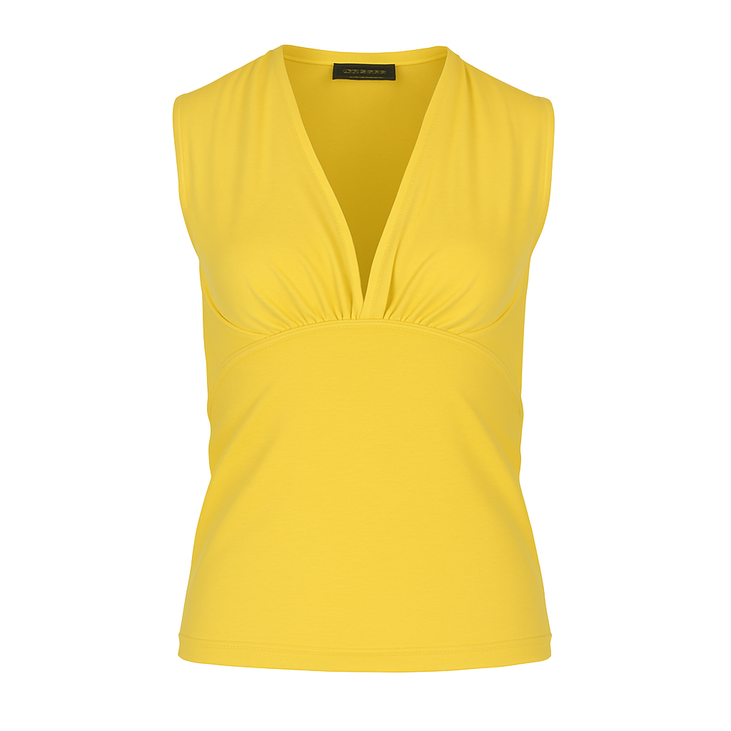 Yellow Sleeveless V-Neck Jersey Top – Stretch Cotton-Blend Fabric