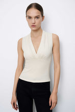 Load image into Gallery viewer, Draped V-Neck Top in Jersey Cotton-Blend