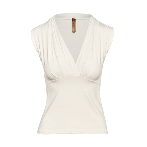 Draped V-Neck Top in Jersey Cotton-Blend