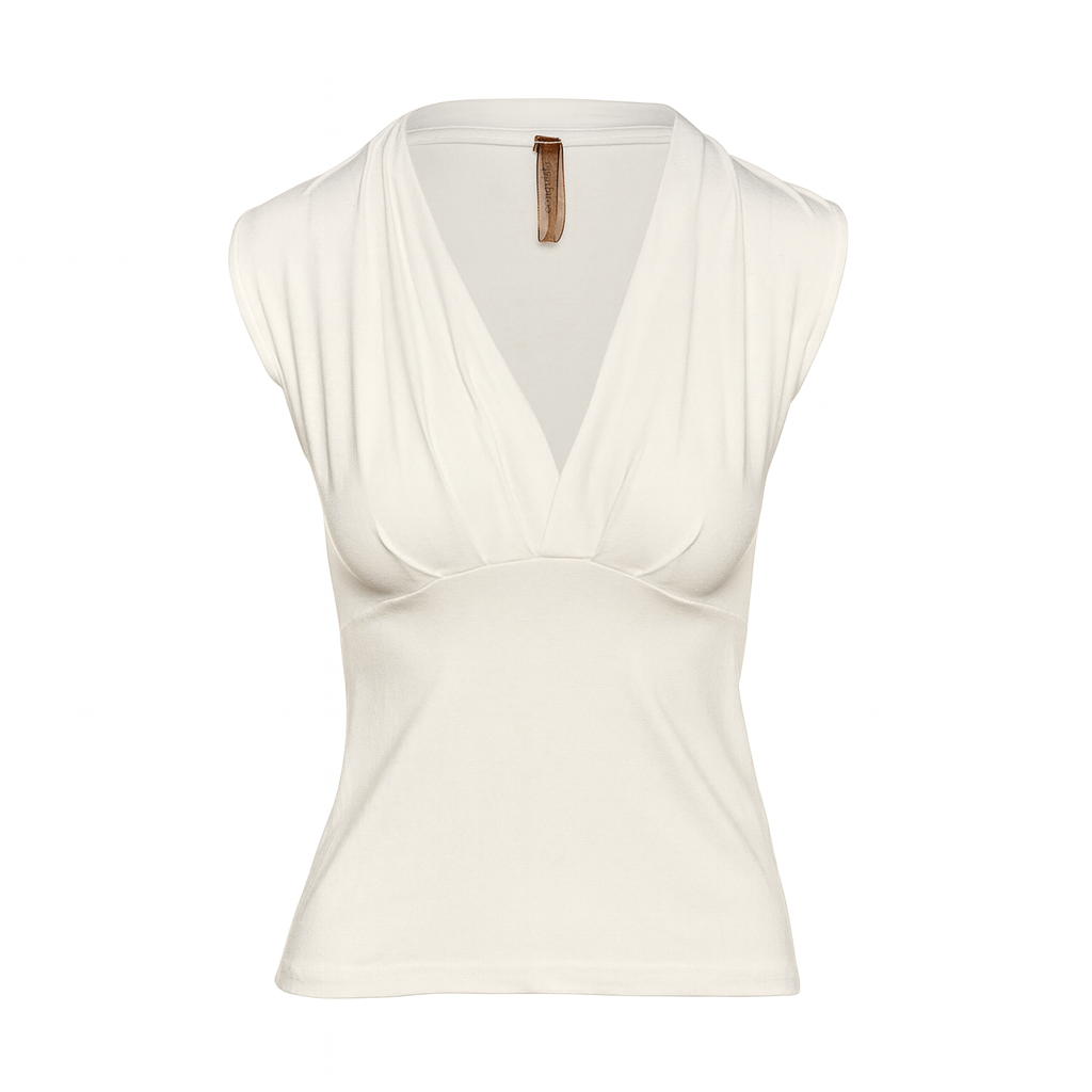 Draped V-Neck Top in Jersey Cotton-Blend