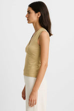 Load image into Gallery viewer, Beige-Olive Jersey Cotton-Blend Sleeveless Top with Elastane