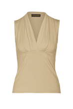 Load image into Gallery viewer, Beige-Olive Jersey Cotton-Blend Sleeveless Top with Elastane