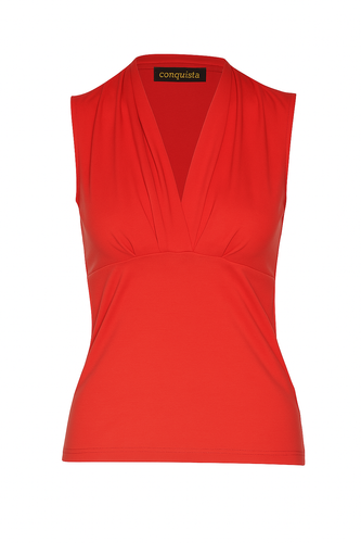 Red Sleeveless V-Neck Jersey Top – Stretch Cotton-Blend Fabric