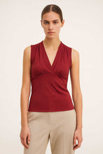 Load image into Gallery viewer, Burgundy Viscose-Elastane Jersey Sleeveless Top with Draped Neckline