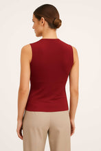 Load image into Gallery viewer, Burgundy Viscose-Elastane Jersey Sleeveless Top with Draped Neckline