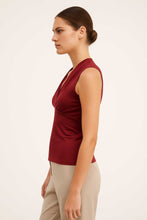 Load image into Gallery viewer, Burgundy Viscose-Elastane Jersey Sleeveless Top with Draped Neckline