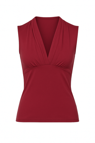 Burgundy Viscose-Elastane Jersey Sleeveless Top with Draped Neckline